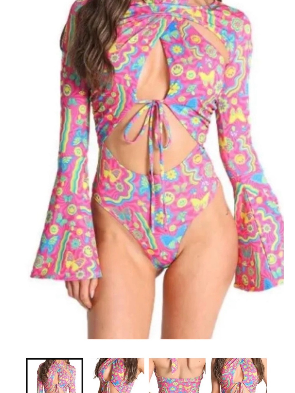 iHeartRaves Pink Floral Cutout Bodysuit